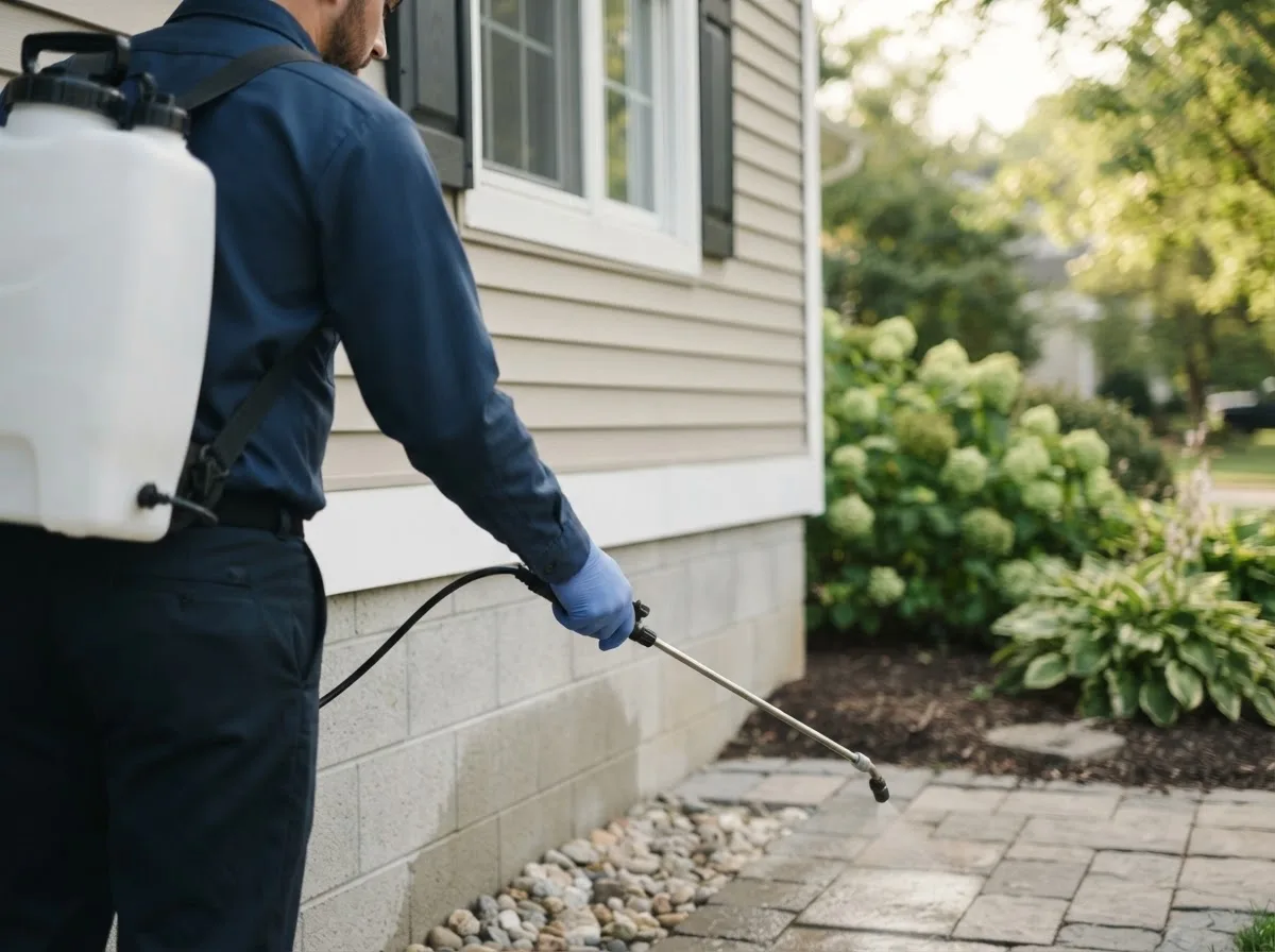 Pest control technician inspecting a home in Woodstock Valley, CT